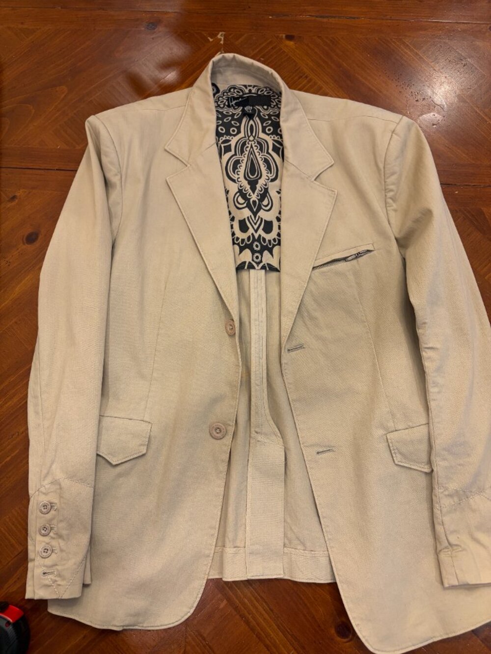 Howe House of Howe VintageMens 44 Blazer Jacket Beige Cotton HALF Graphic Lining